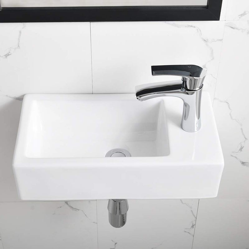 Bokaiya Corner Bathroom Sink with Faucet and Drain Combo-Bokaiya 18 Inch Small Wall Mount Vessel Sink Rectangle White Porcelain Ceramic Vanity Sink, Right Hand - Image 3